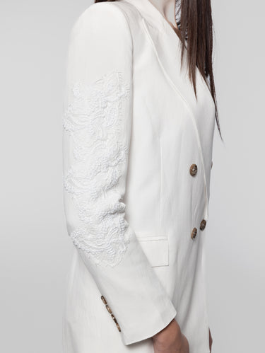 White Double-Breasted Linen and Viscose Jacket