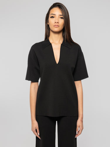 P.A.R.O.S.H.-Polo in Maglia con Scollo a V Nero-TRYME Shop
