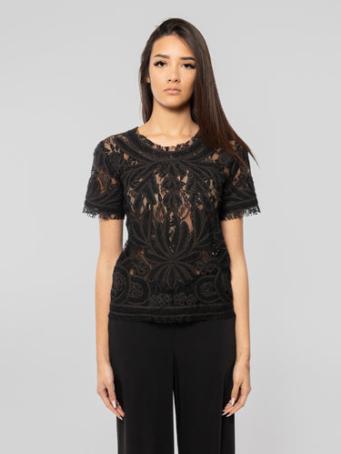 P.A.R.O.S.H.-Blusa in Pizzo Macramè Nero-TRYME Shop