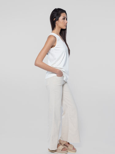Cropped Denim mit hoher Taille Beige