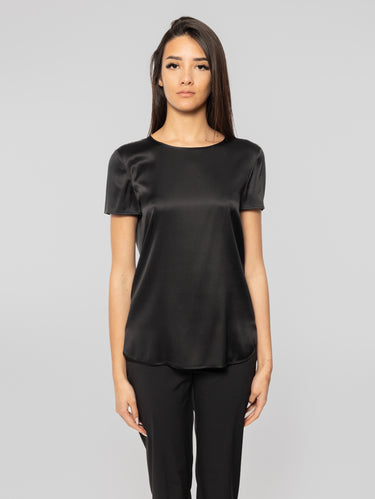 MAX MARA MM-Blusa Girocollo Cortona in Seta Nero-TRYME Shop