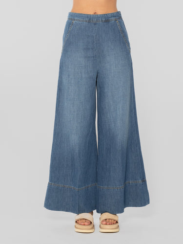 PINKO-Jeans Palazzo in Denim Leggero Blu-TRYME Shop