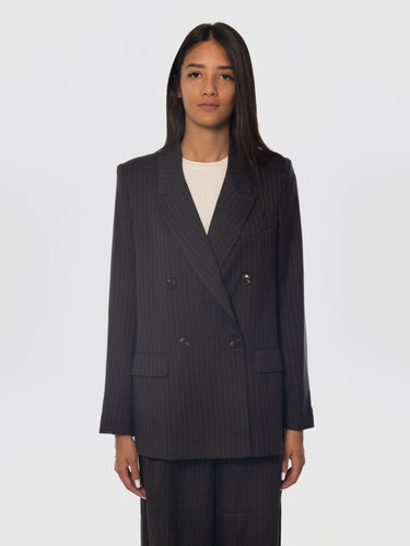 ESSENTIEL ANTWERP-Blazer Doppio Petto Gessato Nero-TRYME Shop