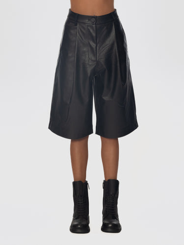 ESSENTIEL ANTWERP-Bermuda in Eco Pelle con Pinces Nero-TRYME Shop