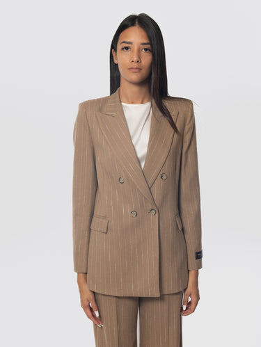 ERMANNO FIRENZE-Giacca Doppio Petto in Gessato Cammello-TRYME Shop