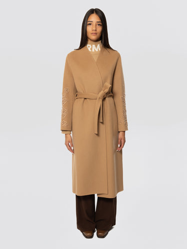 ERMANNO FIRENZE-Vestaglia in Doppio di Lana con Ricami Cammello-TRYME Shop