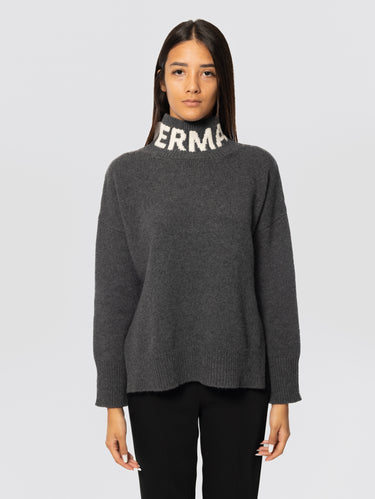 ERMANNO FIRENZE-Maglia Collo Alto con Logo Jaquard Antracite-TRYME Shop