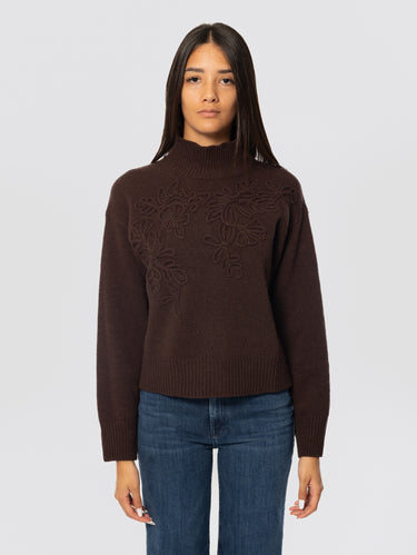 ERMANNO FIRENZE-Maglia Collo Alto con Ricami in Lana Moro-TRYME Shop