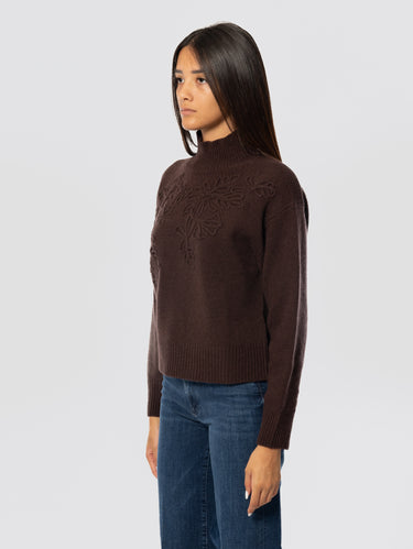 Maglia Collo Alto con Ricami in Lana Moro
