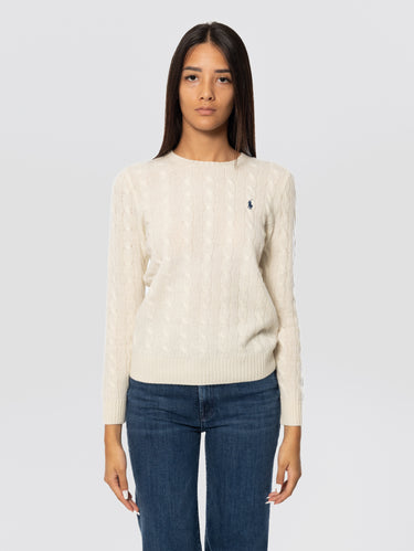 RALPH LAUREN-Maglia a Trecce in Misto Cashmere Crema-TRYME Shop