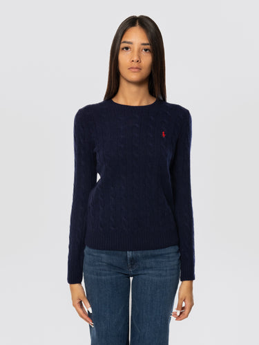 RALPH LAUREN-Maglia a Trecce in Misto Cashmere Blu-TRYME Shop