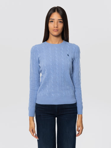 RALPH LAUREN-Maglia in Misto Cashmere Celeste-TRYME Shop