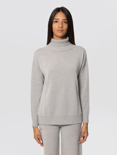 MAX MARA MM-Maglia a Collo Alto in Lana Vergine Grigio Chiaro-TRYME Shop