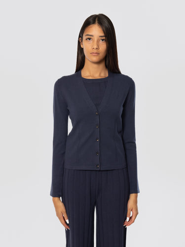 MAX MARA MM-Cardigan in Viscosa con Scollo a V Blu-TRYME Shop