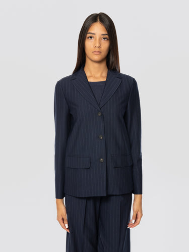 MAX MARA MM-Giacca in Jersey Gessato Blu Notte-TRYME Shop