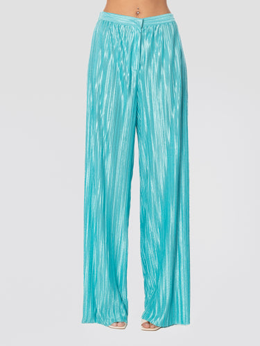 SABINA MUSÁYEV-Pantaloni Plissé con Stampa Turchese-TRYME Shop