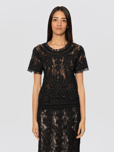P.A.R.O.S.H.-Blusa in Pizzo Macramè Nero-TRYME Shop