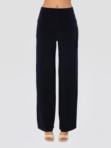 NORMA KAMALI-Pantaloni in Jersey Elasticizzato Vita Alta Blu-TRYME Shop