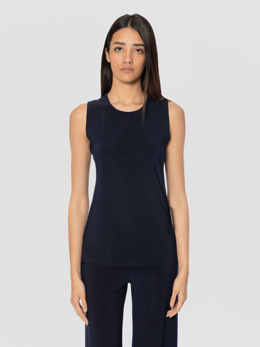NORMA KAMALI-Top in Jersey Elasticizzato Blu-TRYME Shop