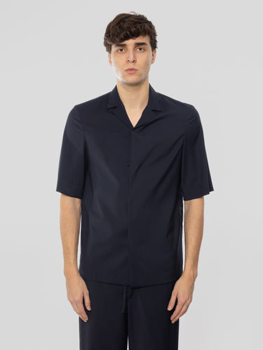 BARENA VENEZIA-Overshirt Atila con Maniche Corte in Fresco Lana Blu-TRYME Shop