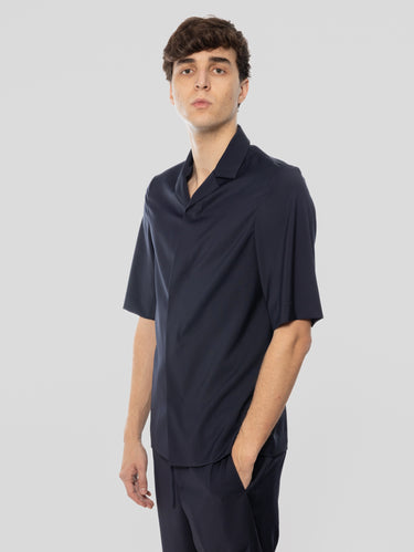 Overshirt Atila mit kurzen Ärmeln aus Fresco-Wolle Blau