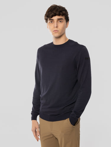 Rundhals-Pullover aus Stretchgarn Blau Schwarz