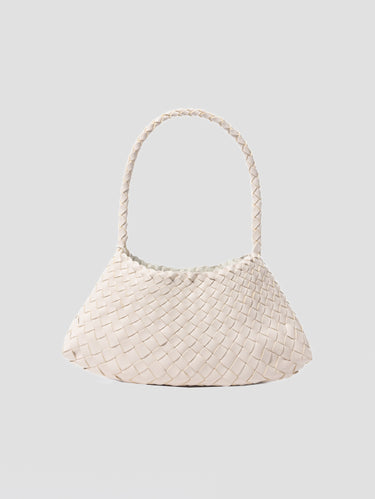 DRAGON DIFFUSION-Borsa Baguette in Pelle Intrecciata Rosanna Mini Sabbia-TRYME Shop