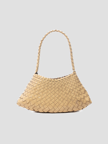 DRAGON DIFFUSION-Borsa Baguette in Pelle Lucida Intrecciata Rosanna Mini Patent Beige-TRYME Shop