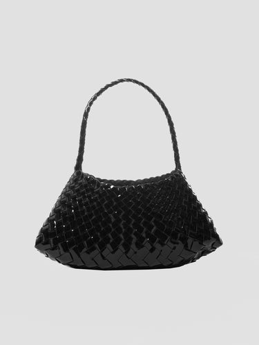 DRAGON DIFFUSION-Borsa Baguette in Pelle Lucida Intrecciata Rosanna Mini Patent Nero-TRYME Shop