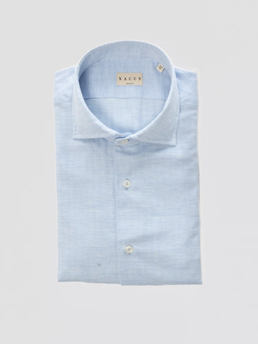 XACUS-Camicia Tinta in Capo Spina di Pesce Celeste-TRYME Shop
