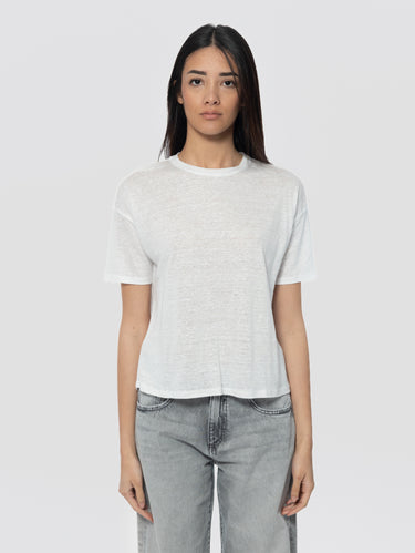 NOTSHY-T-shirt Maniche Corte in Lino Litsa Bianco-TRYME Shop