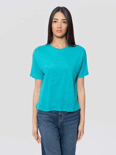 NOTSHY-T-shirt Maniche Corte in Lino Litsa Verde-TRYME Shop