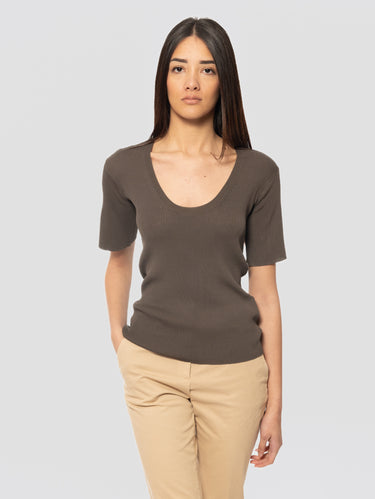 MAX MARA MM-Maglia a Costine in Viscosa Crepe Minosse Verde Scuro-TRYME Shop