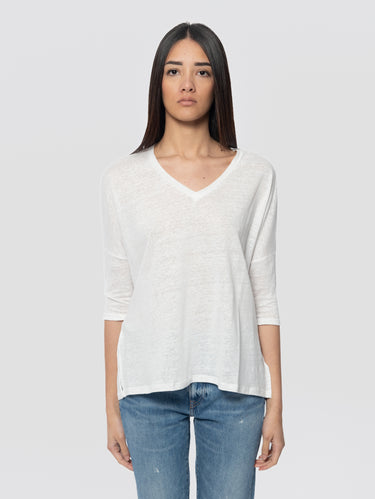 NOTSHY-T-shirt Stile Poncho in Lino Emilie Bianco-TRYME Shop
