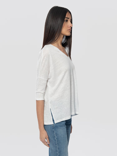 Poncho-stijl T-shirt in linnen Emilie wit