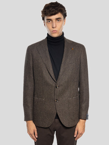 LATORRE-Giacca Sfoderata Spinata Herringbone Marrone-TRYME Shop
