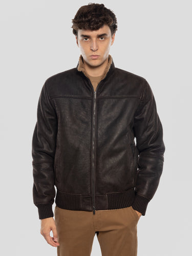 VOLFAGLI-Bomber in Montone Estensi Marrone-TRYME Shop