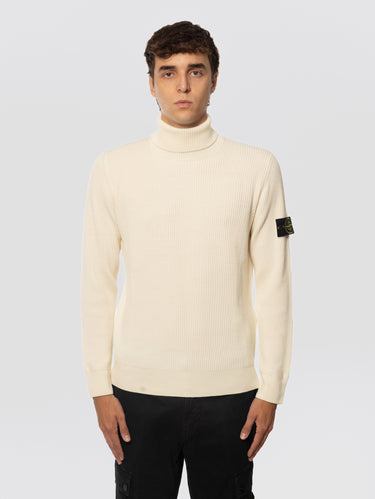 STONE ISLAND-Maglione Dolcevita in Lana a Coste Avorio-TRYME Shop