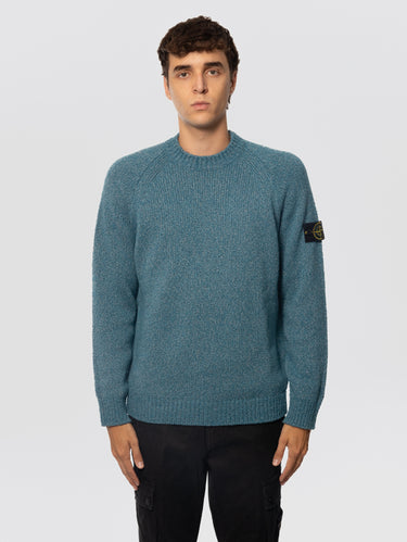 STONE ISLAND-Maglione in Misto Lana Mouliné Petrolio-TRYME Shop