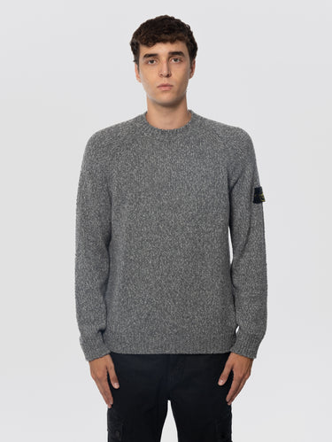 STONE ISLAND-Maglione in Misto Lana Mouliné Cemento Melange-TRYME Shop