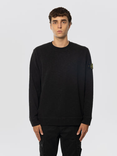 STONE ISLAND-Felpa Girocollo in Jersey Garzato Vanisé Nero-TRYME Shop