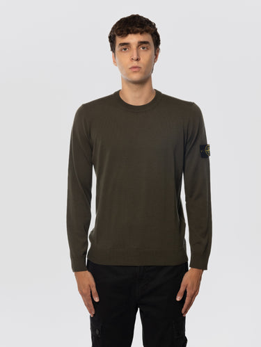 STONE ISLAND-Maglione in Lana Finezza 14 Verde Militare-TRYME Shop