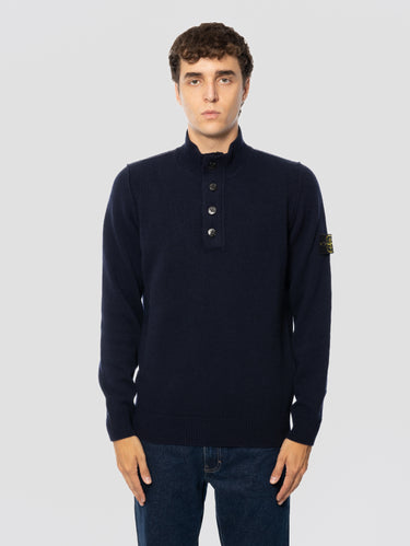 STONE ISLAND-Maglione collo Rigido con Zip e Bottoni Blu-TRYME Shop