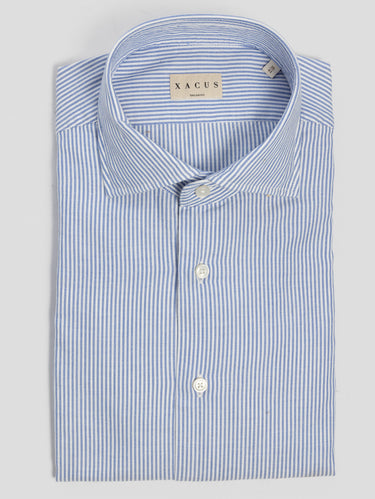 XACUS-Camicia a Righe in Cotone Blu/Bianco-TRYME Shop