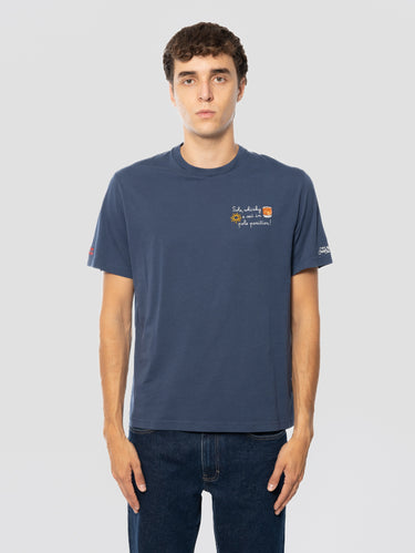 MC2 SAINT BARTH-T-shirt con Ricamo Sole, Whisky e Sei in Pole Position Blu-TRYME Shop