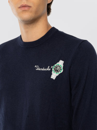 Pull col rond avec broderie Starducks bleu