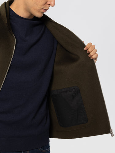 Moosgrüne Woll-Doppeljacke mit Reißverschluss