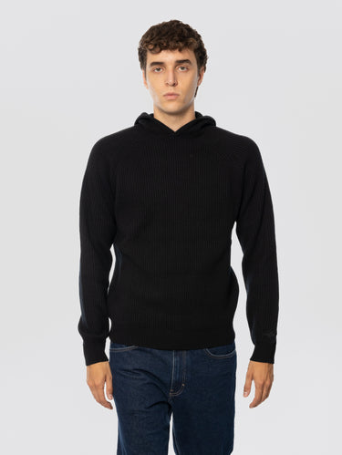 MC2 SAINT BARTH-Maglione con Cappuccio a Coste Inglesi Nero-TRYME Shop