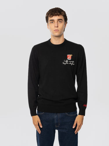 MC2 SAINT BARTH-Maglione con Ricamo Caffè Corretti Negroni Sbagliati Nero-TRYME Shop