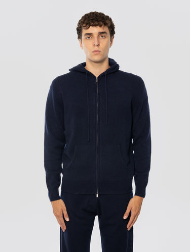 MC2 SAINT BARTH-Felpa con Cappuccio e Zip in Lana Blu-TRYME Shop